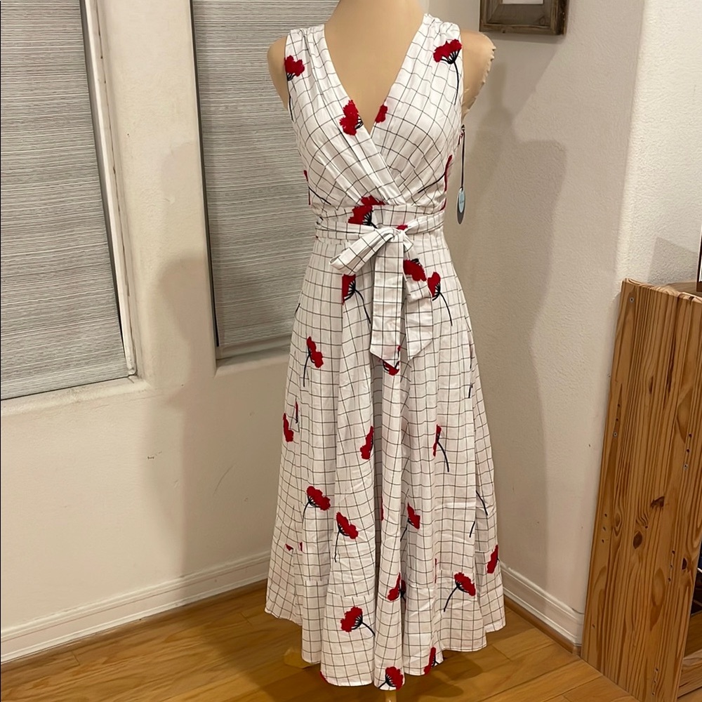 Eva Franco White and Red Floral Dress